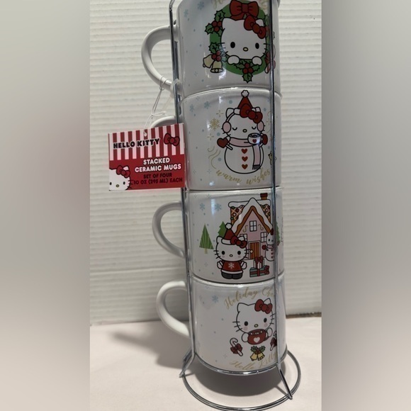 Hello Kitty Other - Hello Kitty Christmas Stackable Ceramic Mugs, Set of 4 10oz Cups